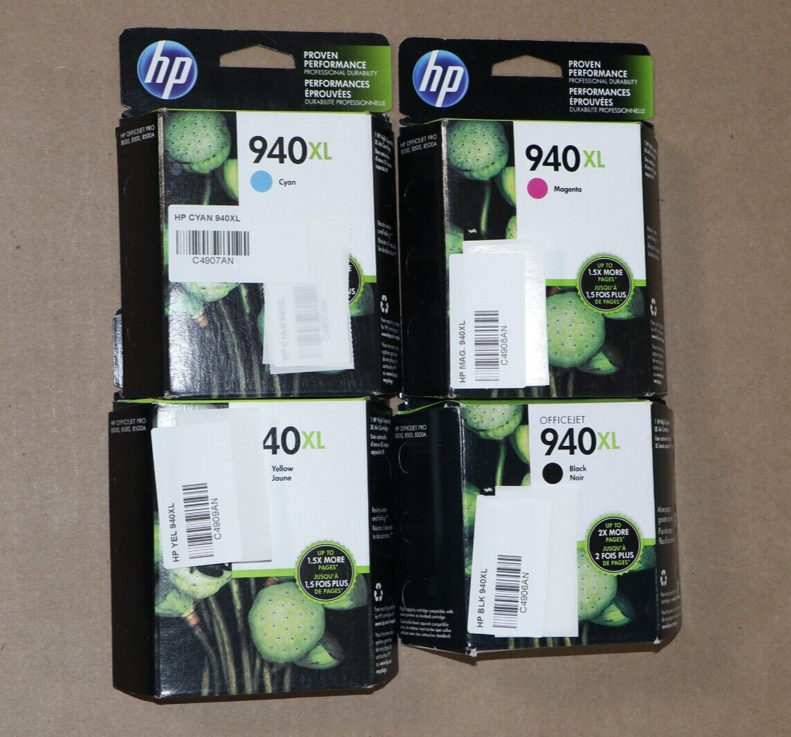 New OEM HP 940XL CMYK Ink Set OfficeJet Pro 8000 8500 C4907AN,08AN,09A,06AN
