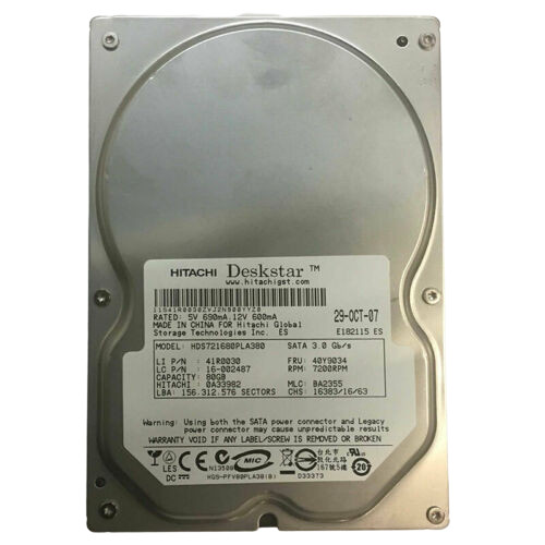 Hitachi Deskstar 7K160 SATA 3Gb/s 3.5" HDD 0A33982 40Y9034 HDS721680PLA380