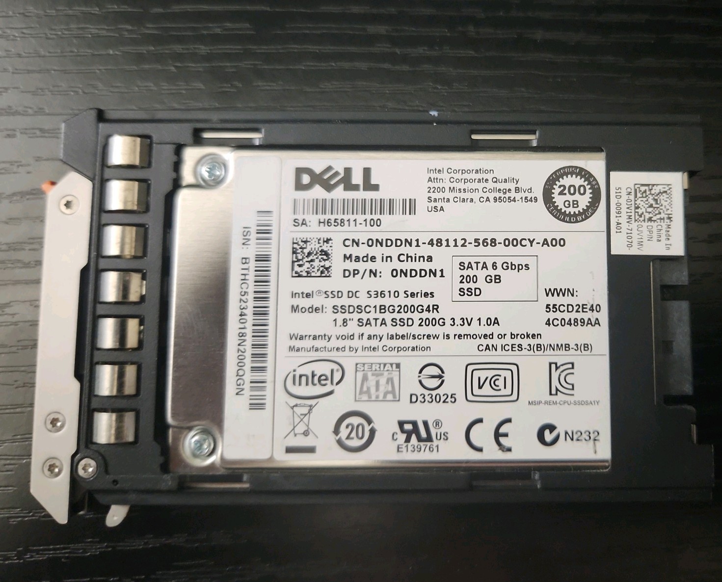 Lot of 2 Dell NDDN1 Intel S3610 Series 200GB 6Gb/s 1.8”uSATA SSD with Tray