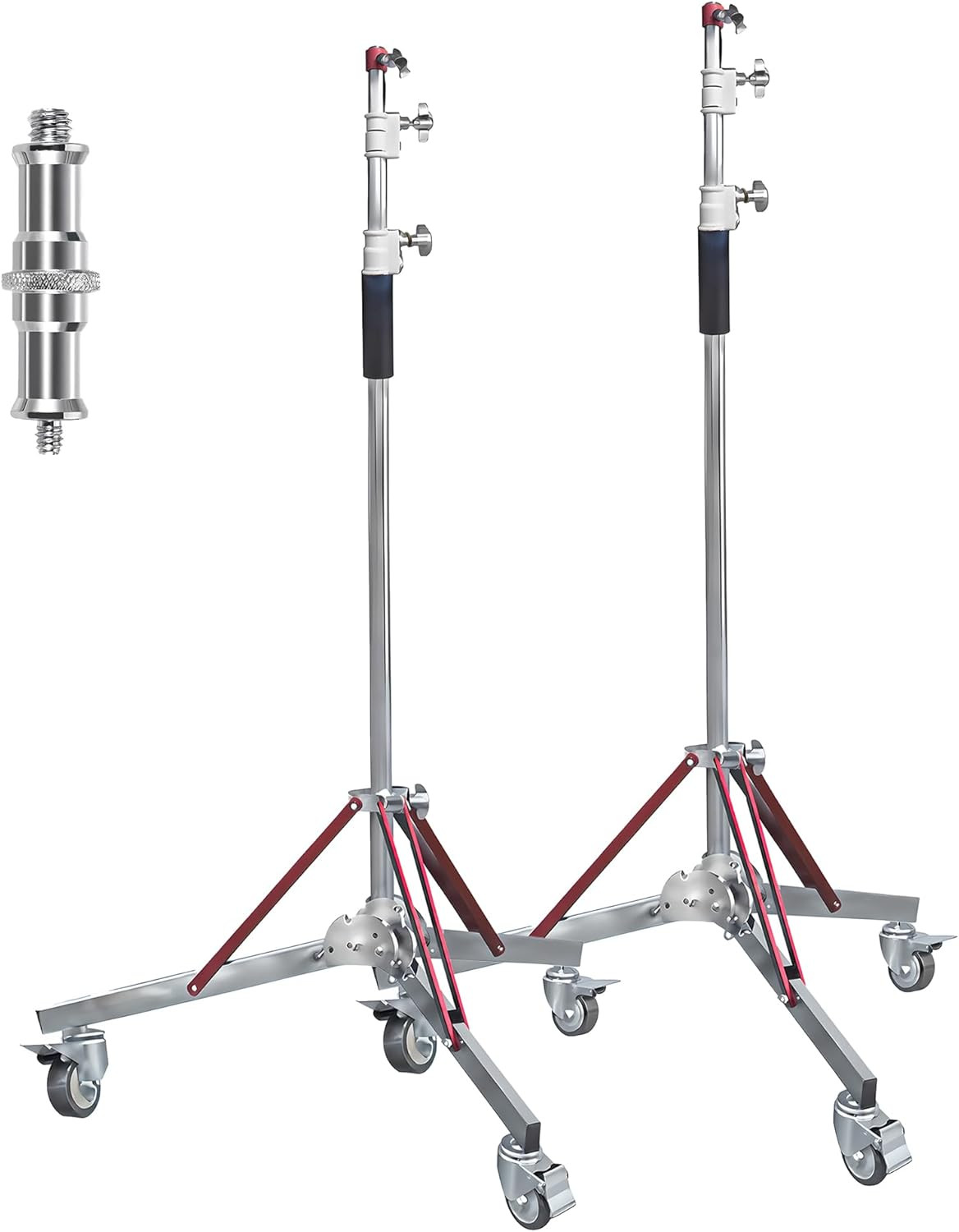 2 Pack Heavy Duty 10.8Ft Light Stand with Casters, Adjustable Reinforced Stainle