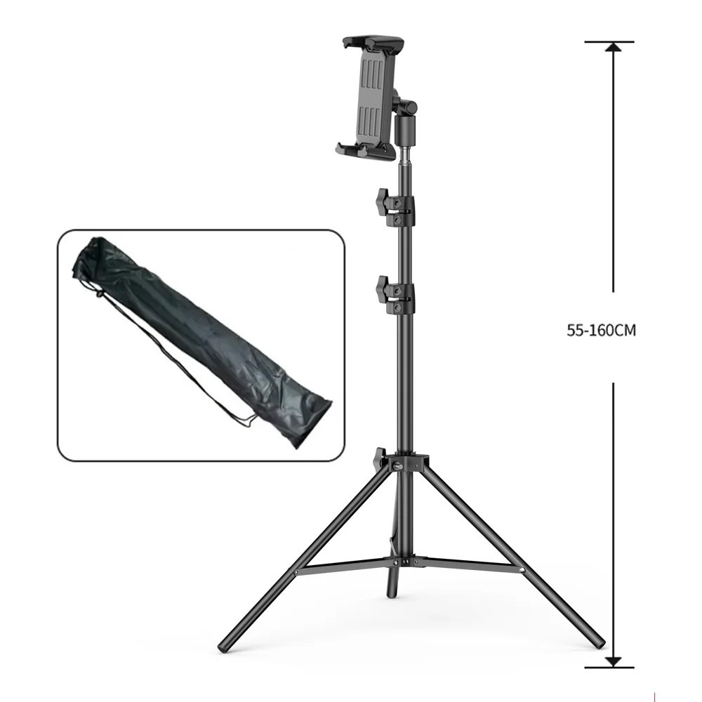 Adjustable Tripod Tablet Floor Stand 360° Rotating 24”-65” for 4-14” Tablets