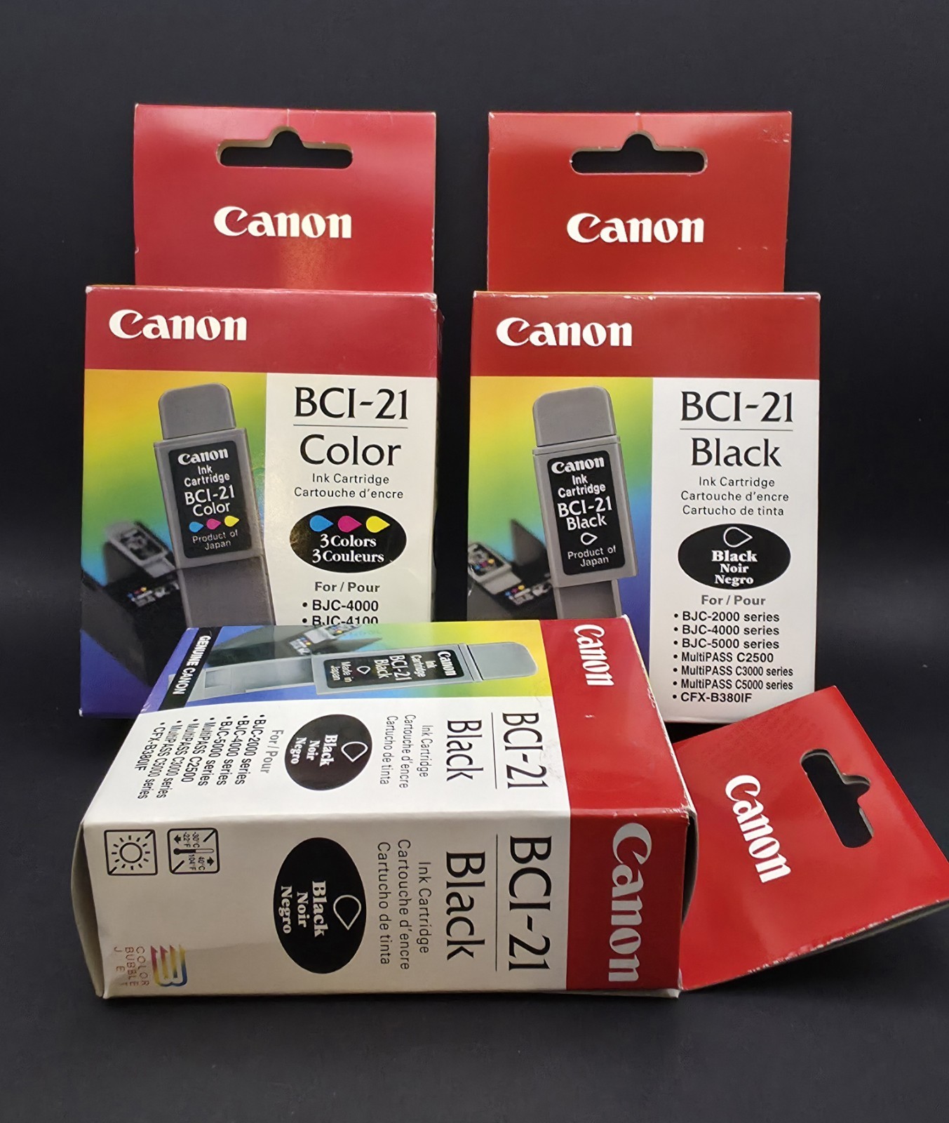 Genuine Canon 2 BC-21  Black & 1 Color Ink Cartridges BCI-21 OEM Lot#3