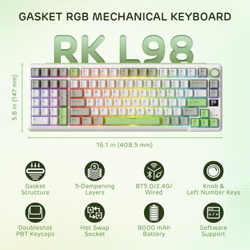 RK ROYAL KLUDGE L98 WIRELESS MECHANICAL KEYBOARD W/LEFT-HANDED -  LEMON GREEN