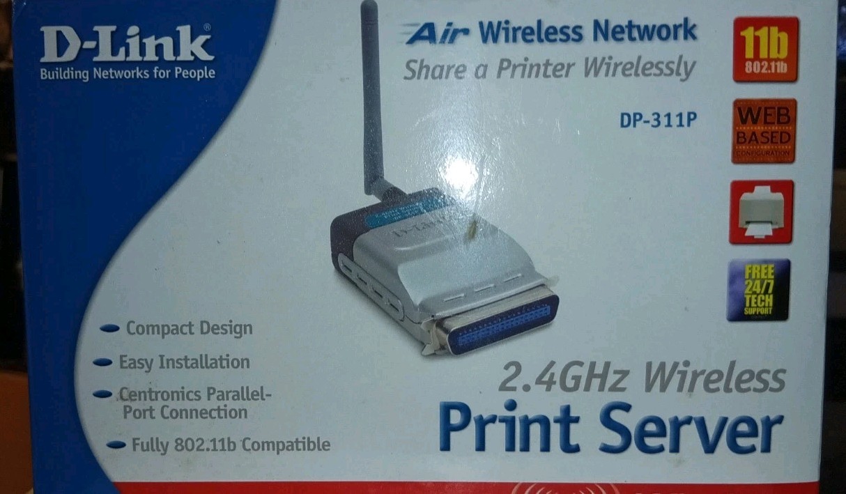 D-Link (DP-311P)Air Wireless Print Server (11 Mbps) 2.4 GHz Wireless NewOpen Box