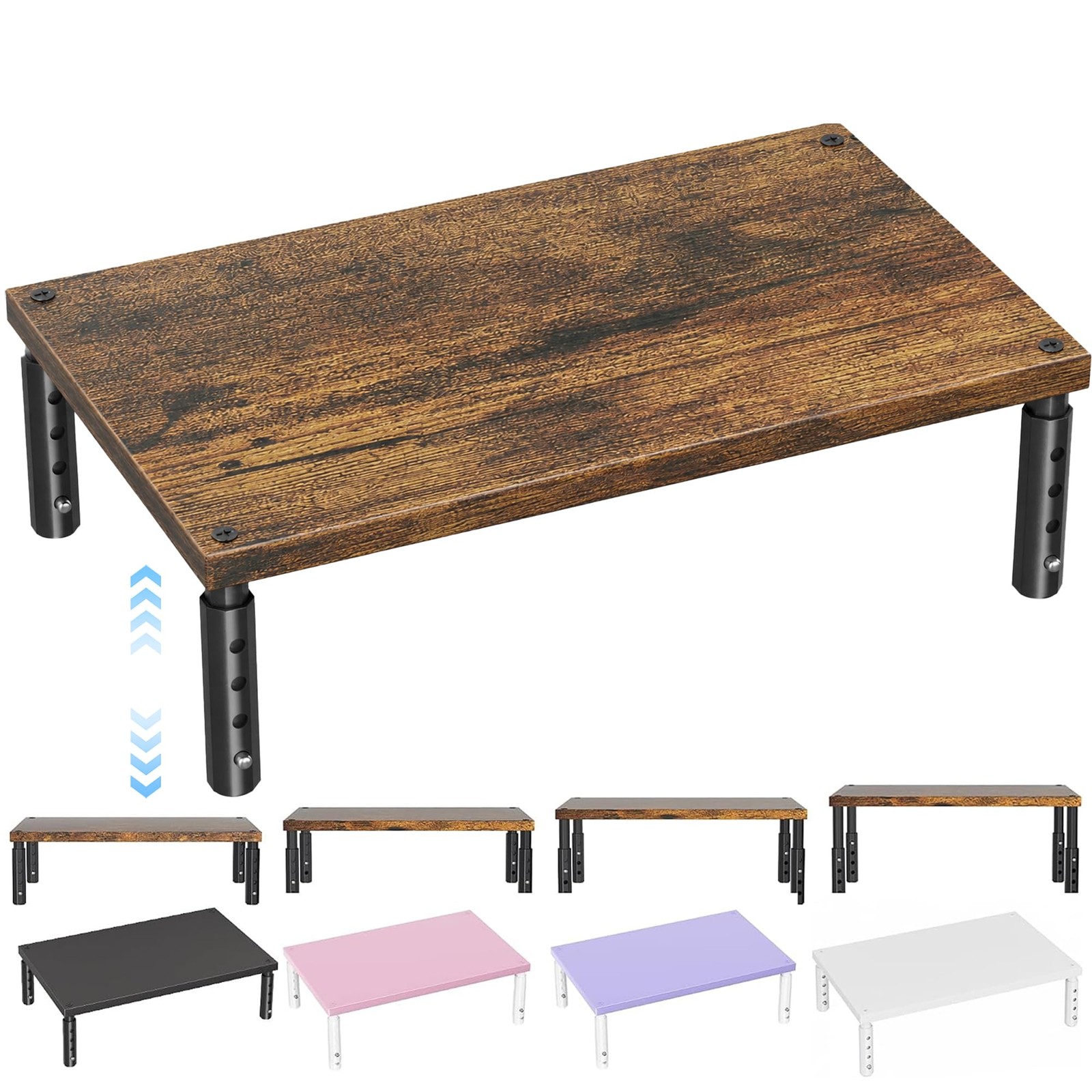 OPNICE Adjustable Monitor Stand Riser for Desk, Wood Computer & 1-tier, Brown