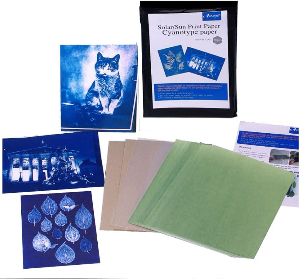 Precoated Cyanotype Sun Print Paper Kit, 20 Sheets High Sensitive Solar Activate