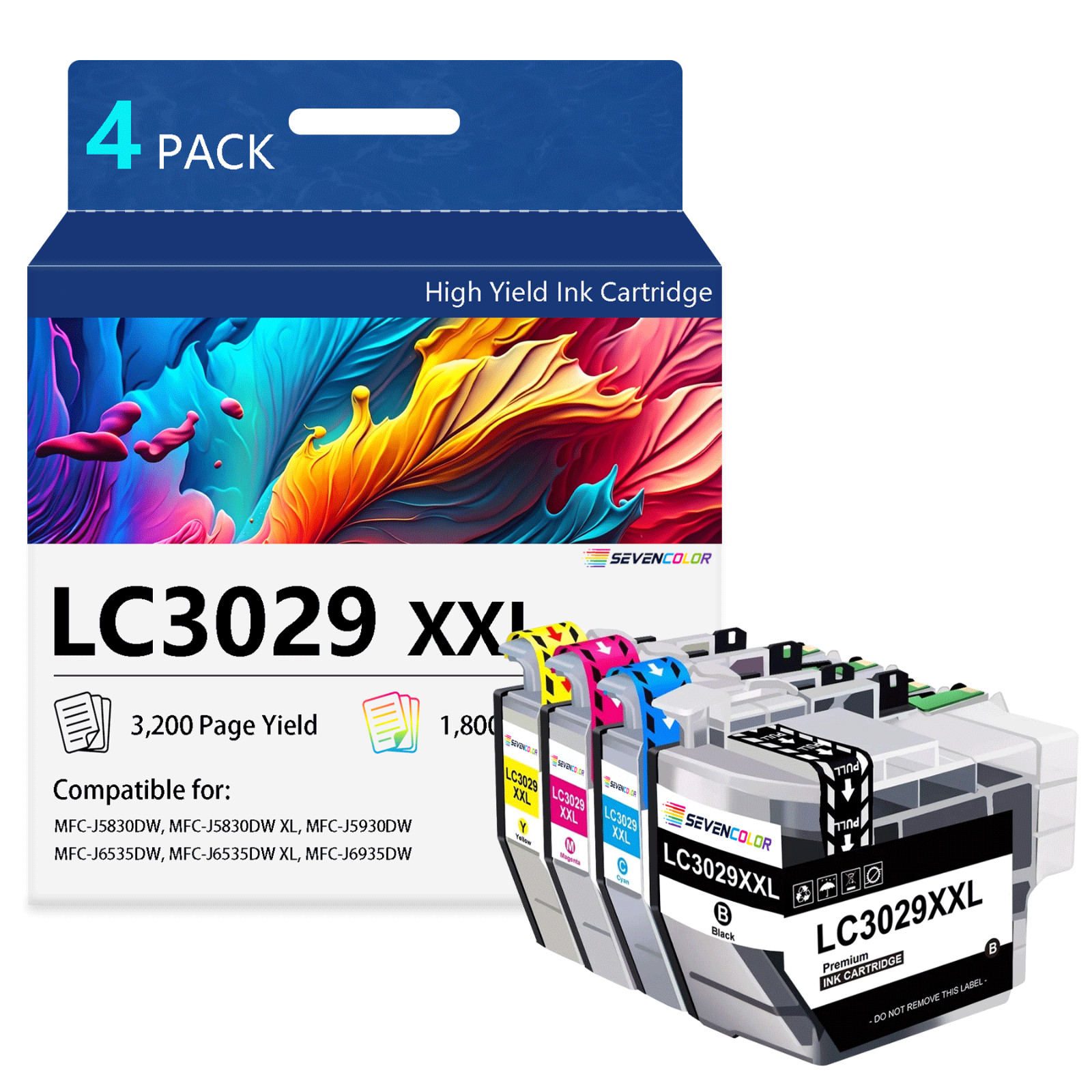 4Pack(KCMY) Super High Yield Ink Cartridge LC3029XXL, Compatible for MFC-J5830DW