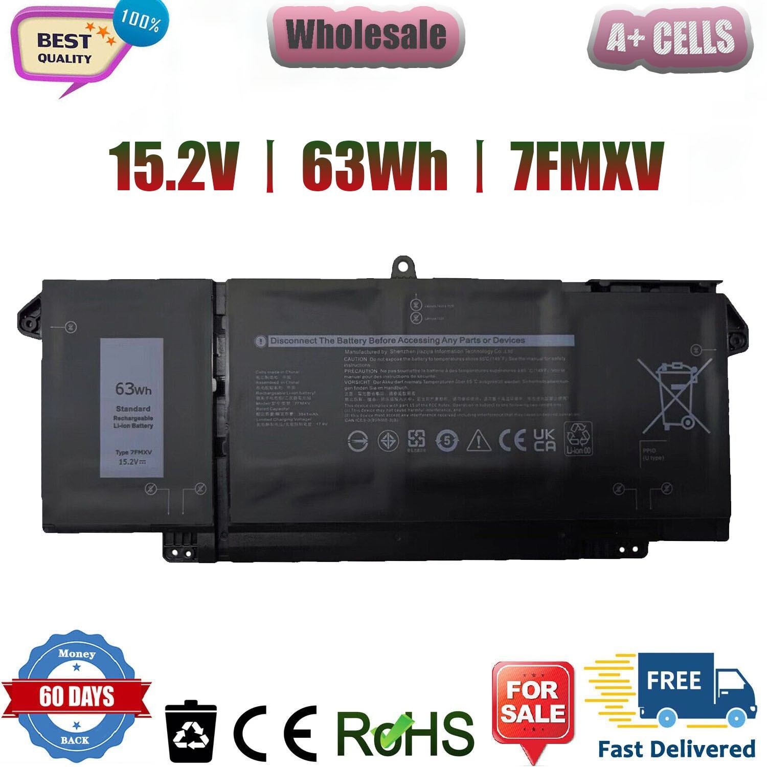 ✅7FMXV Battery for Latitude 5320 7320 7420 7520 TN2GY 9JM71 0TN2GY 63Wh 15.2V