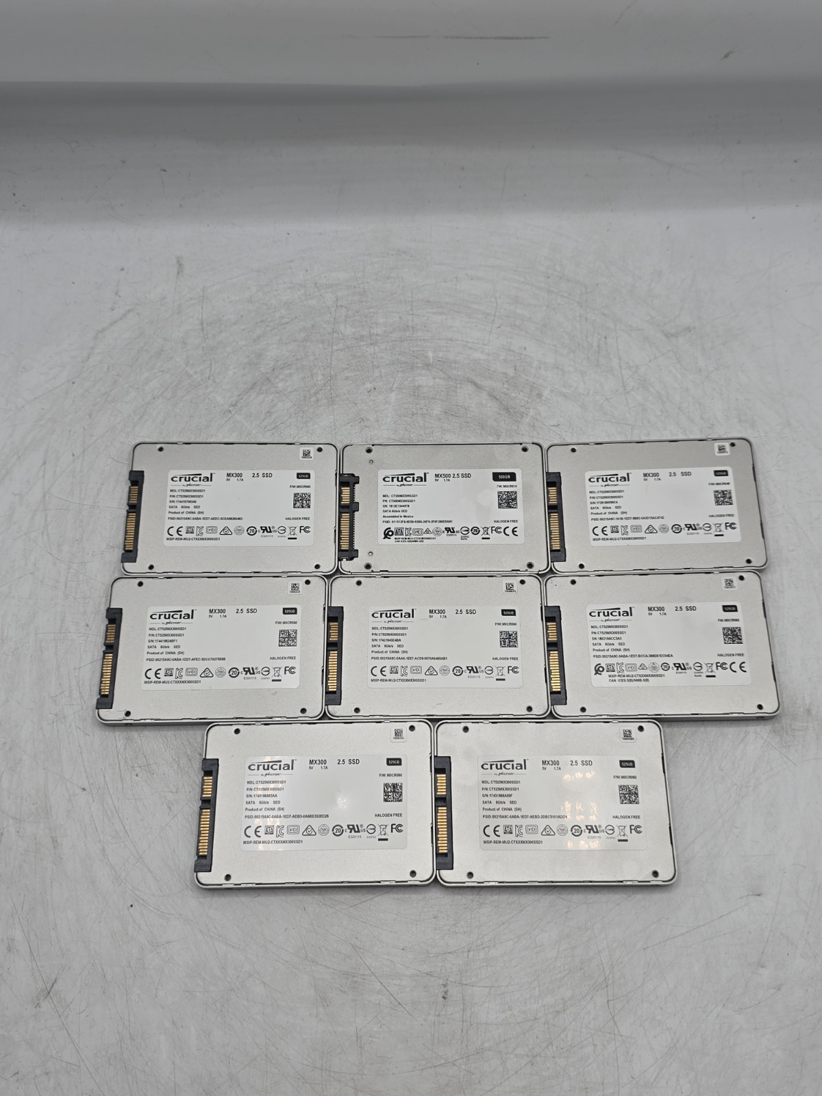 LOT OF 8 500GB/525GB 2.5" SATA SSD Crucial Drives 77-98% Health