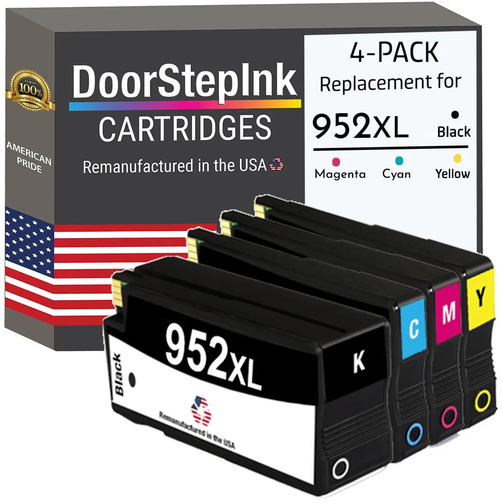 DoorStepInk Compatible Ink Cartridges For HP 952XL Black and C,M,Y 4PK-USA