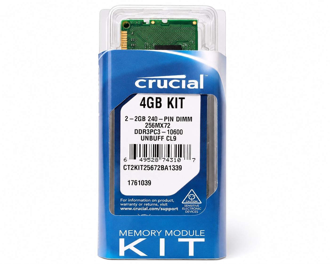 Crucial 4GB Kit (2x2GB) DDR3 PC3-10600 ECC UDIMM CL9 240-Pin RAM CT2KIT25672BA13