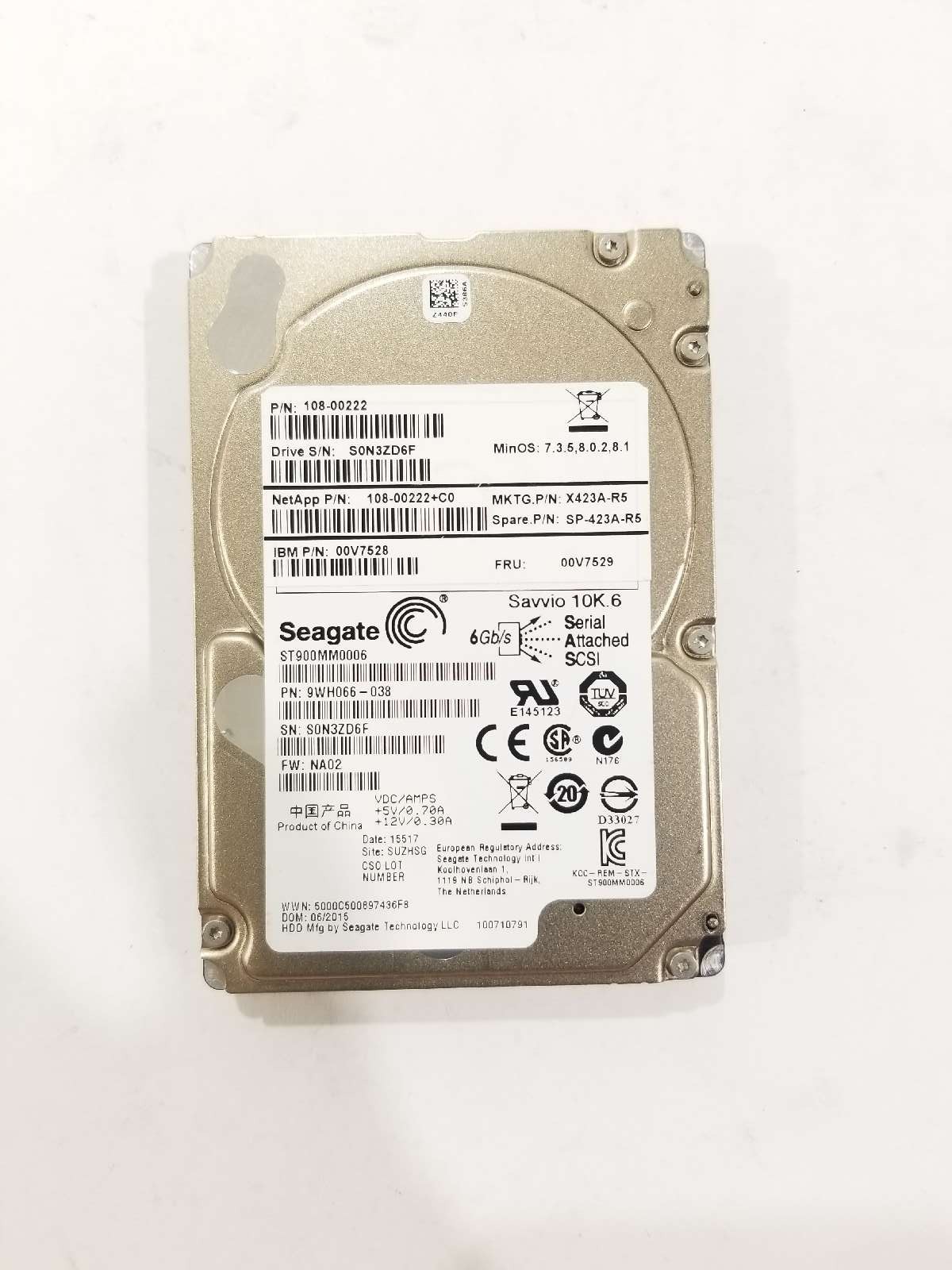 Seagate ST900MM0006 900GB 2.5" 6Gb/s 10K RPM SAS Hard Drive P/N: 9WH066-038