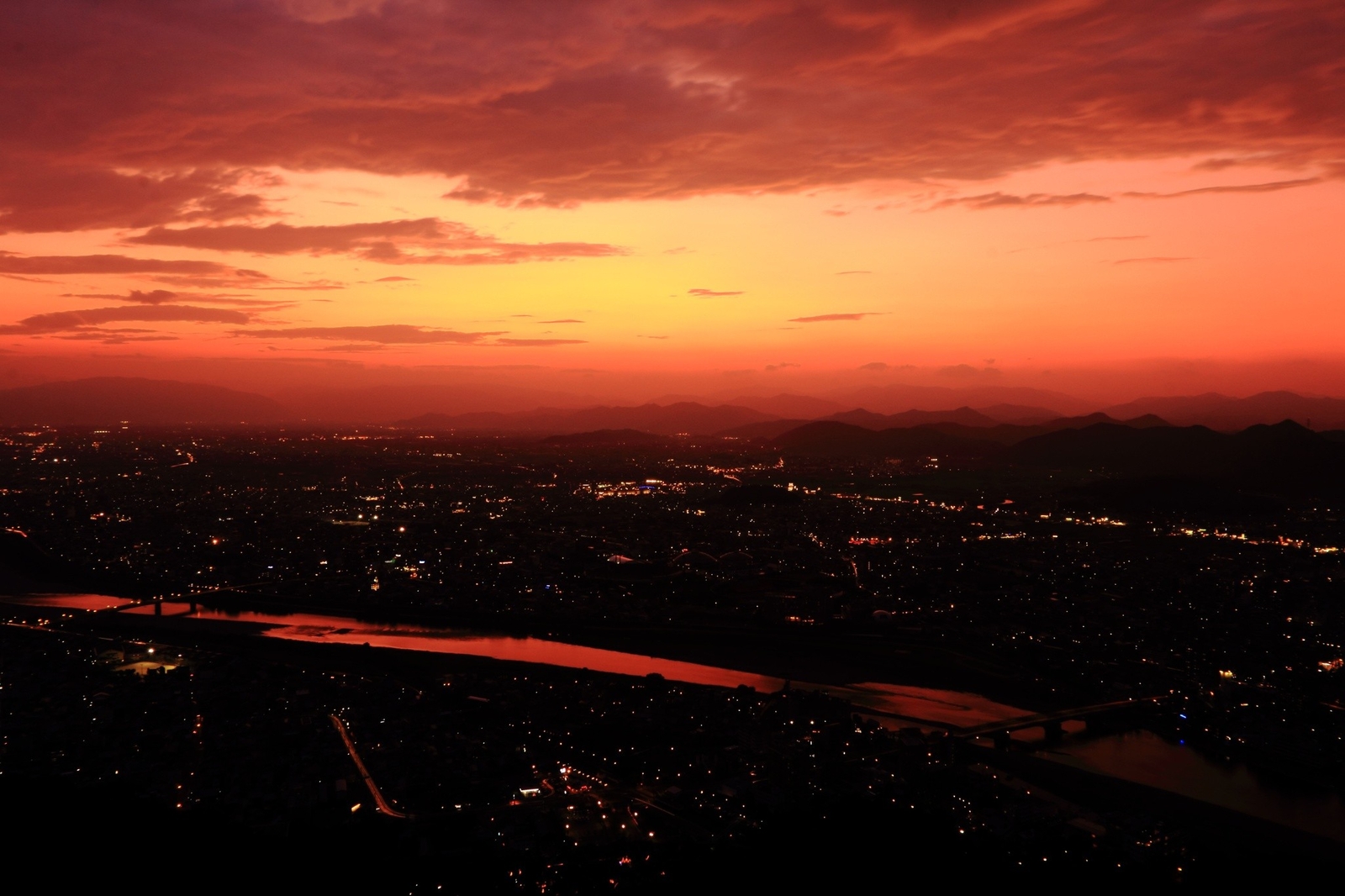 Landscape photography cityscape sunset clouds river Custom Gaming Mat Desk