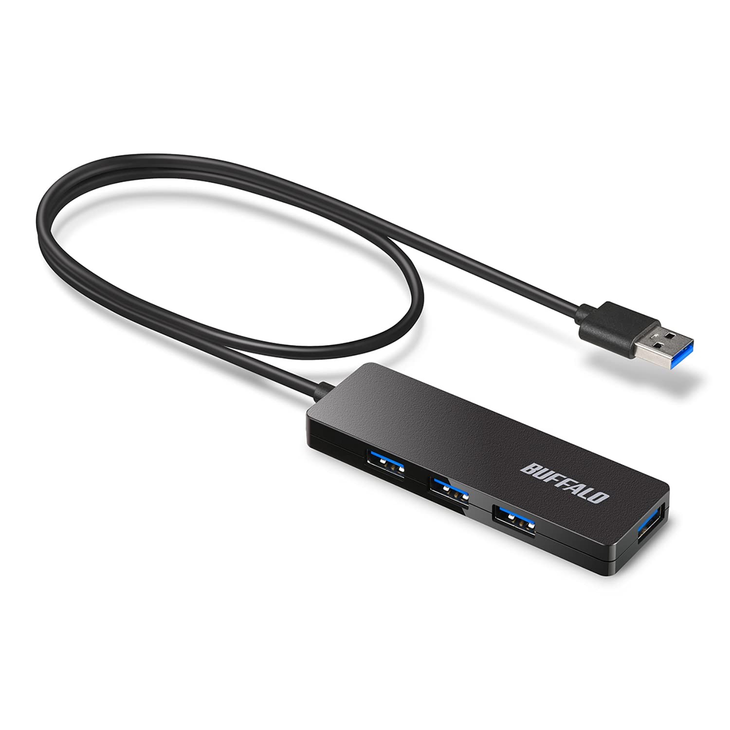 BUFFALO 4-Port USB 3.0 Hub 60cm Cable Bus Powered BSH4U12560U3BK Black