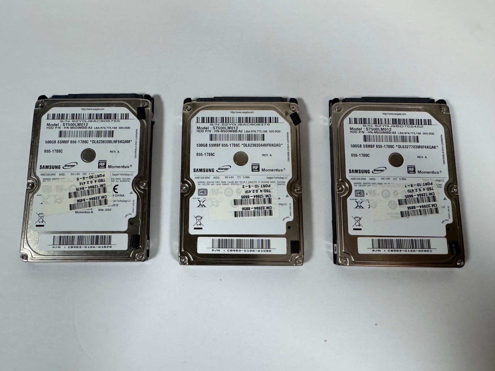 Lot of 3 Samsung Seagate 500GB 2.5" SATA HDD ST500LM012 Mac Mini Pulls