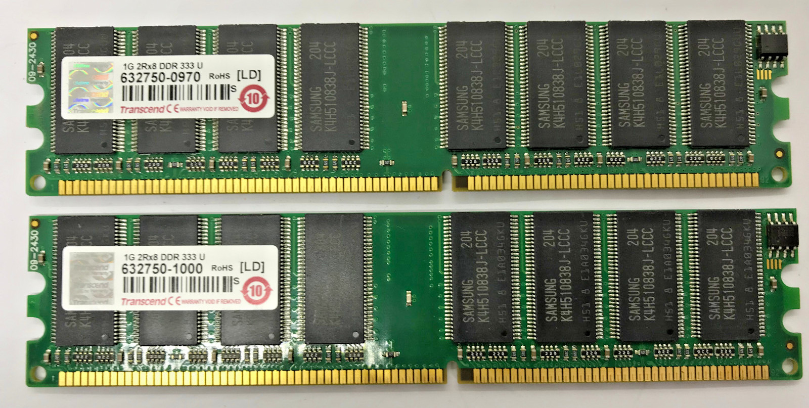 Transcend 2GB (2x1GB) DDR1 632750-0970 PC-2700 DDR-333 U 2Rx8 #R2521