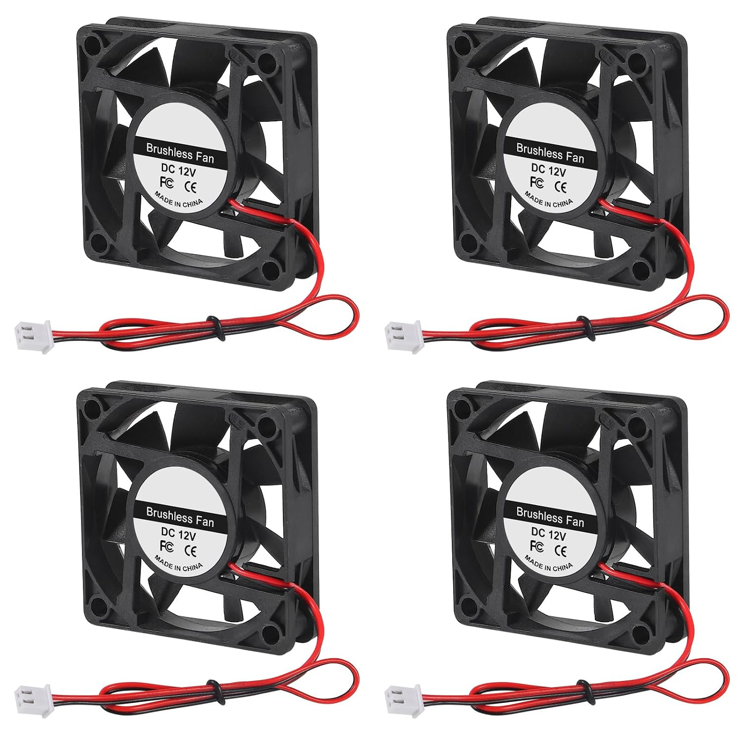 4Pcs 60Mm X 60Mm X15Mm Brushless Cooling Fan - 6015 DC 12V 2.36In 2 Pin Fan
