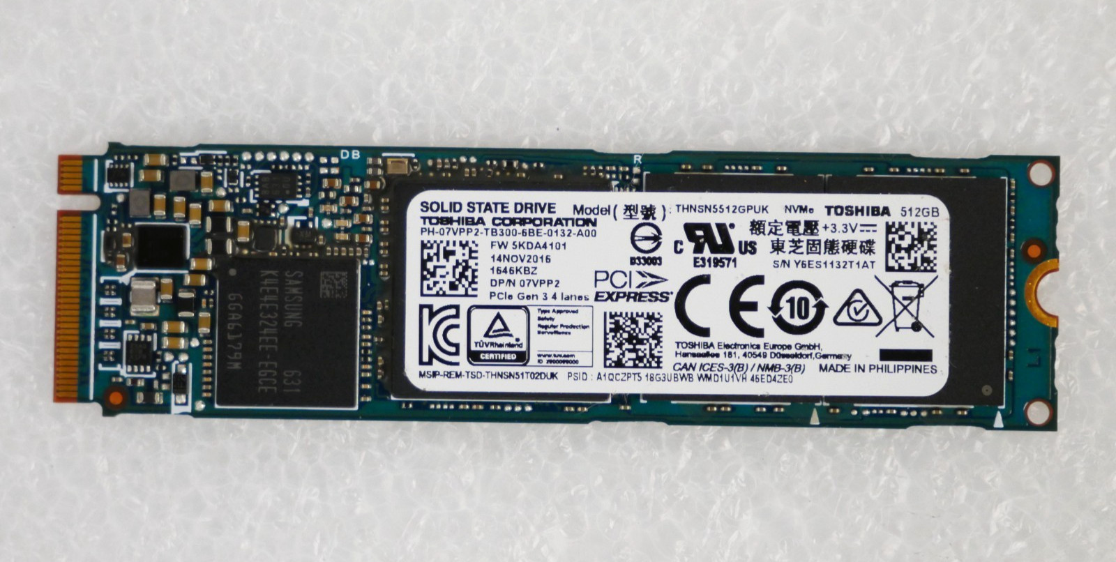 Toshiba THNSN5512GPUK 07VPP2 512GB NVMe PCIe Gen3 Solid State Drive *83% HEALTH*