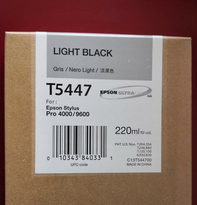 05-2013 New In Box Epson Genuine 220ml Ink T5447 Light Black Stylus 4000/9600