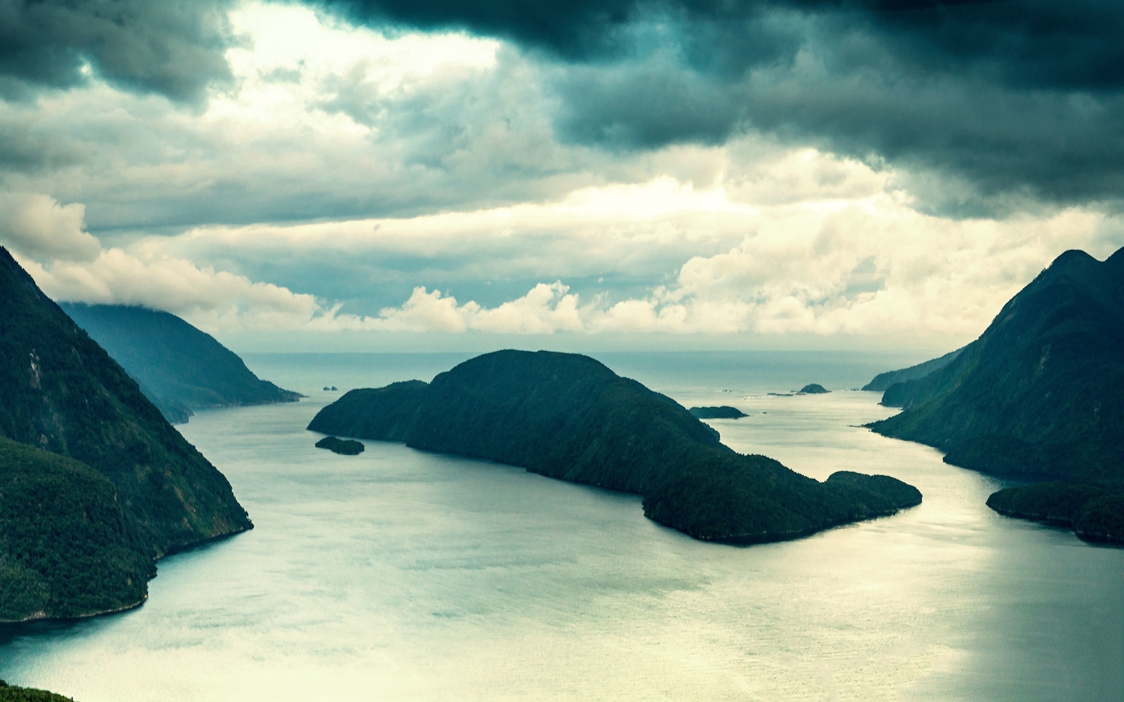 Landscape overcast island mountains green photography Custom Gaming Mat Desk