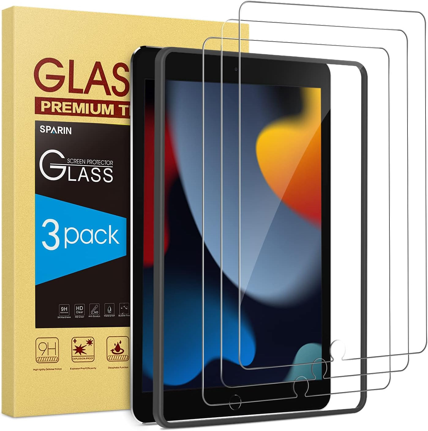 SPARIN 3 Pack Screen Protector for Ipad 9Th 8Th 7Th Generation 10.2 Inch