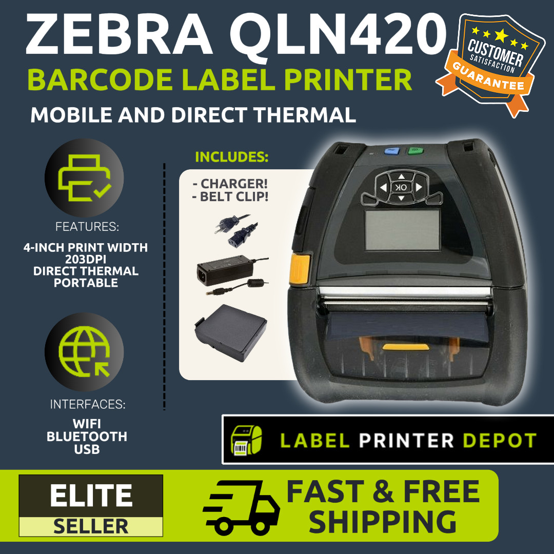 ✅Zebra QLn420 Wireless Thermal Label Printer, WiFi/Bluetooth, with Charger🔥⭐