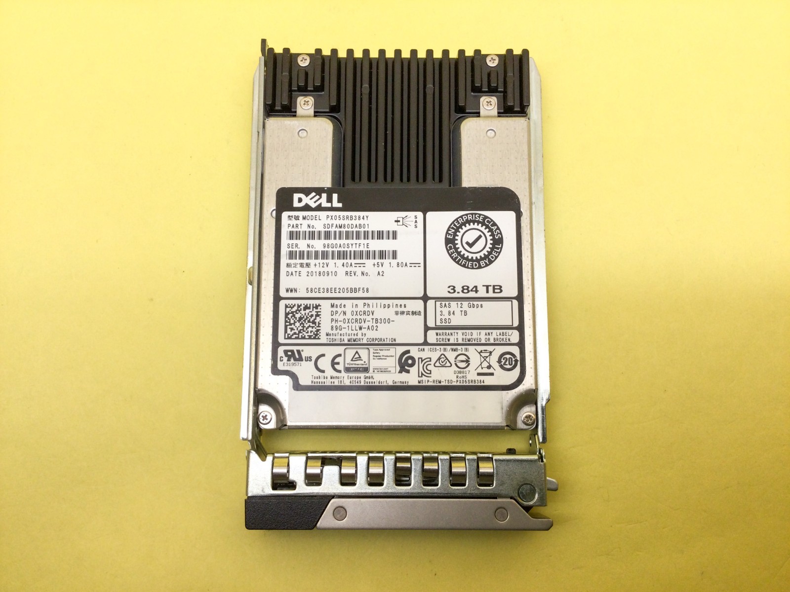 XCRDV Dell 3.84TB SAS 12Gb/s Read Intensive 2.5in SSD PX05SRB384Y w/Gen 14th