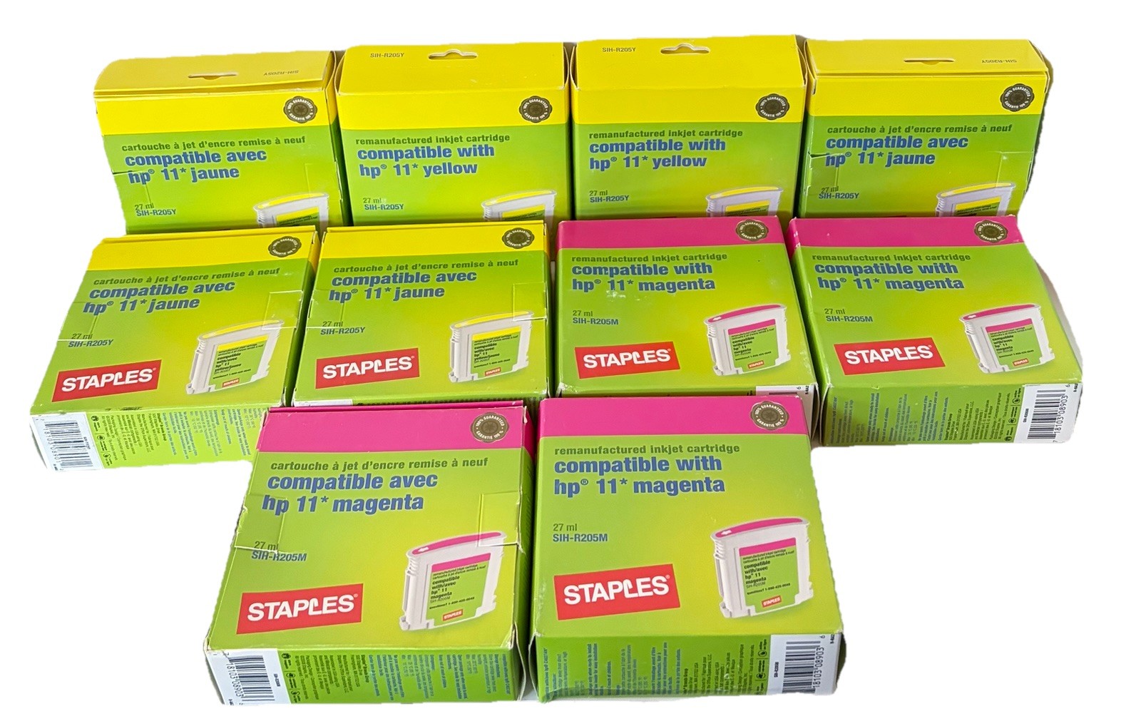 LOT OF 10 NEW Staples Compatible for HP 11 Inkjet Cartridges YELLOW MAGENTA EXPI