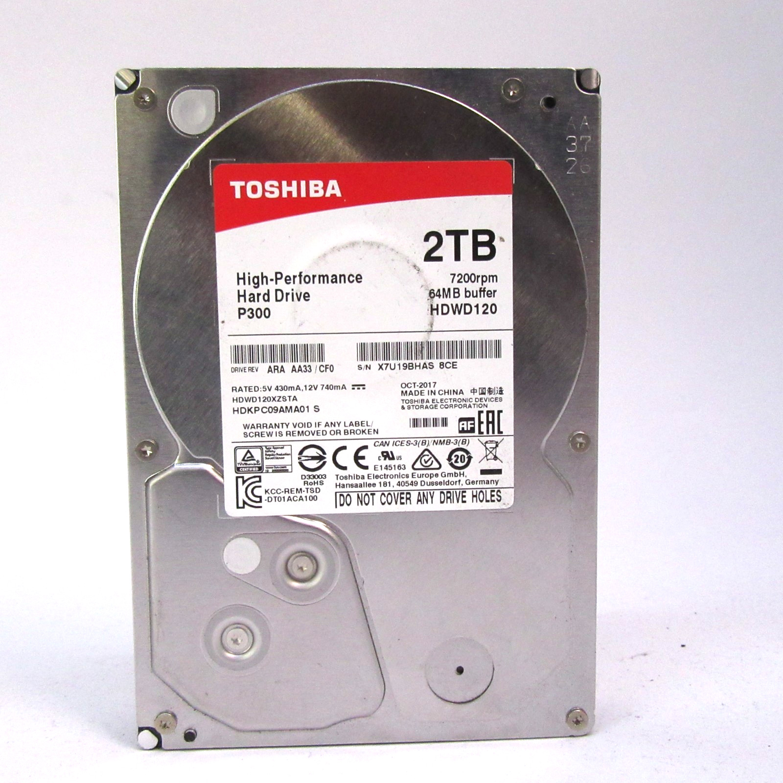 Toshiba 2TB P300 3.5" HDD HDWD120 ARA AA33/CF0 HDKPC09AMA01S T12-C8