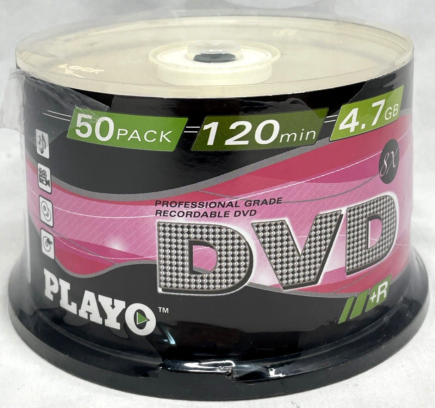Playo DVD+R 50 Pack 220 Min 4.7 GB 8x Blank Disk Spindle Factory Sealed