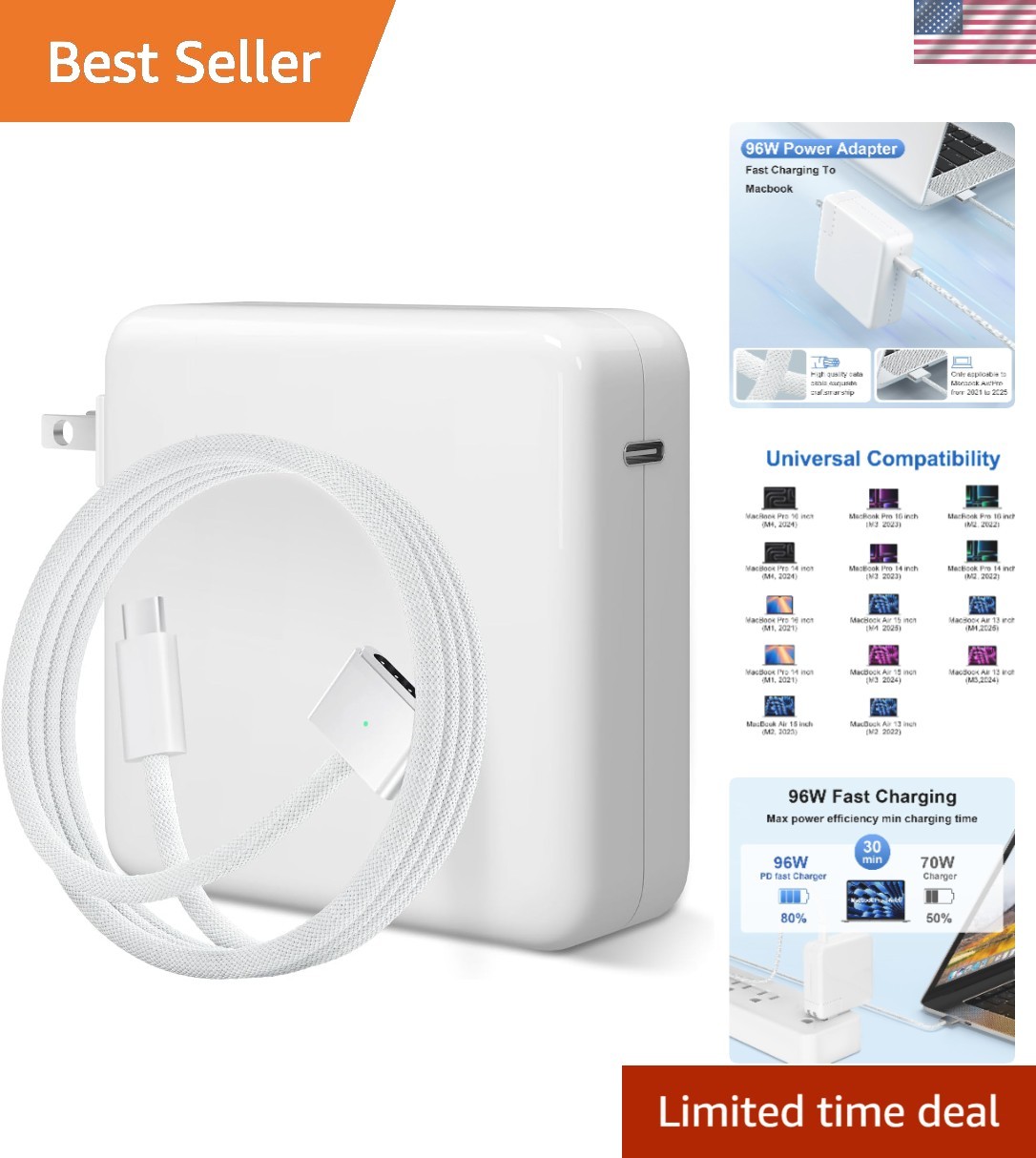 High-Performance 96W Charger for MacBook M1/M2/M3/M4 - Fast Charging Solutions