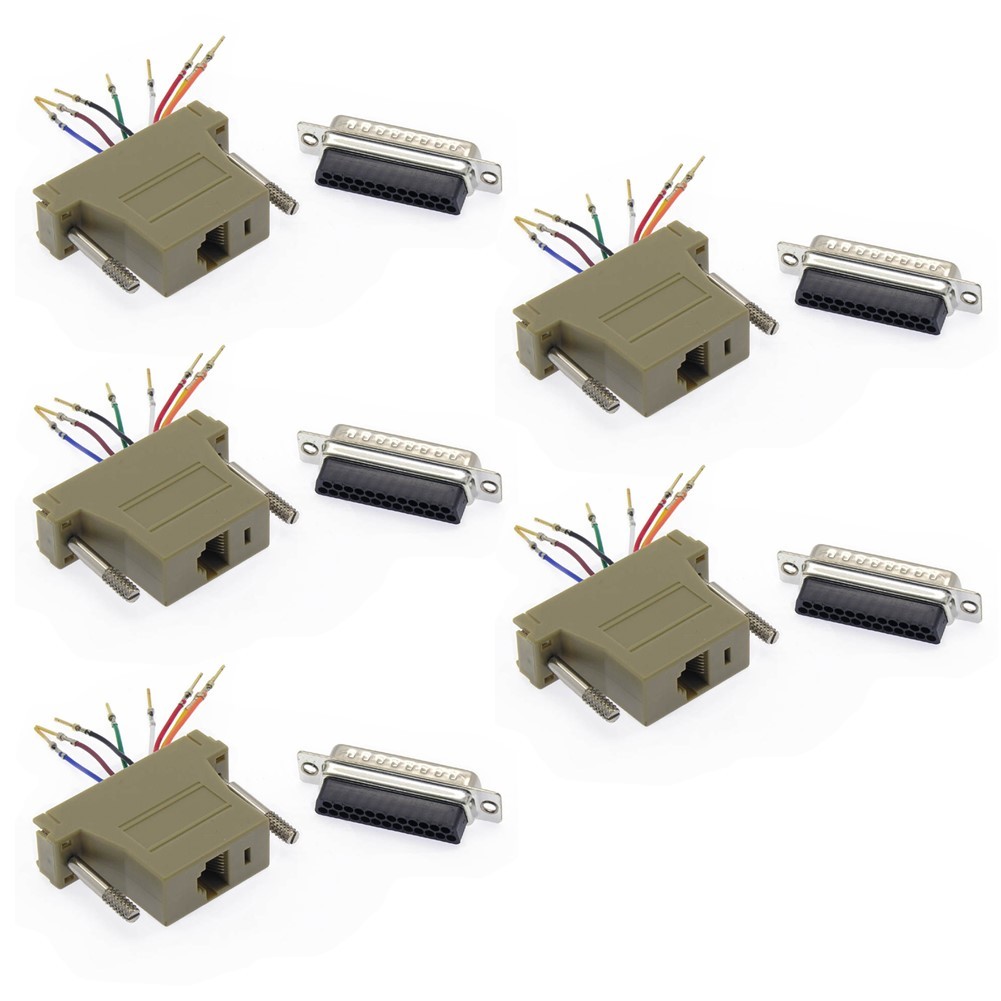 5 Pcs DB25 RS232 Male to RJ45 8P8C Network Adapter Converter Modular 28AWG Ivory