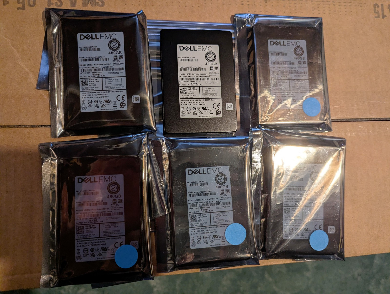 Lot of 6 Dell 480GB SATA 6Gbps Mix Use TLC 2.5'' SSD MTFDDAK480TDT 02M3C