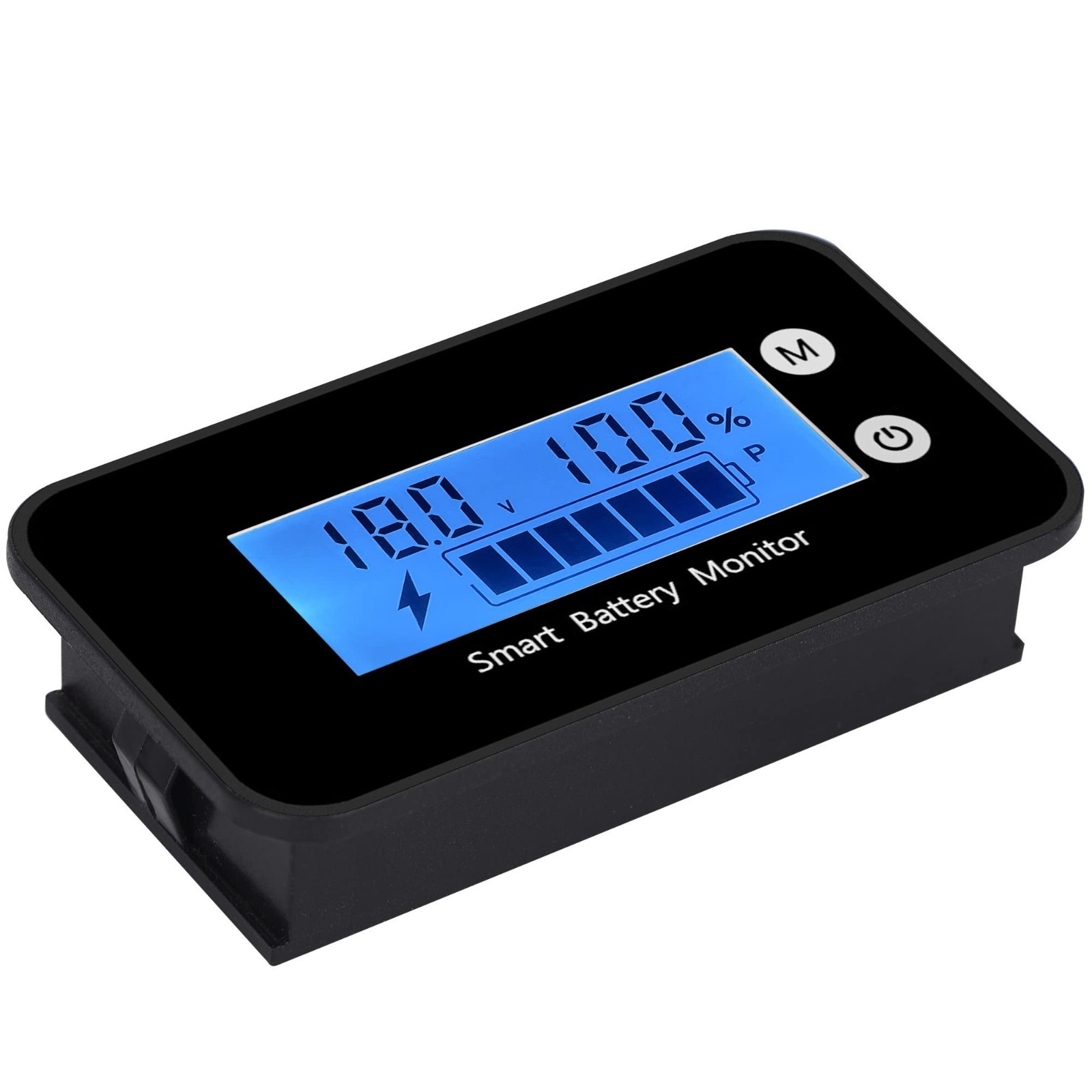 IPX7 Waterproof Battery Monitor 7-100V Blue LCD Display with Buzzer Alarm & Temp