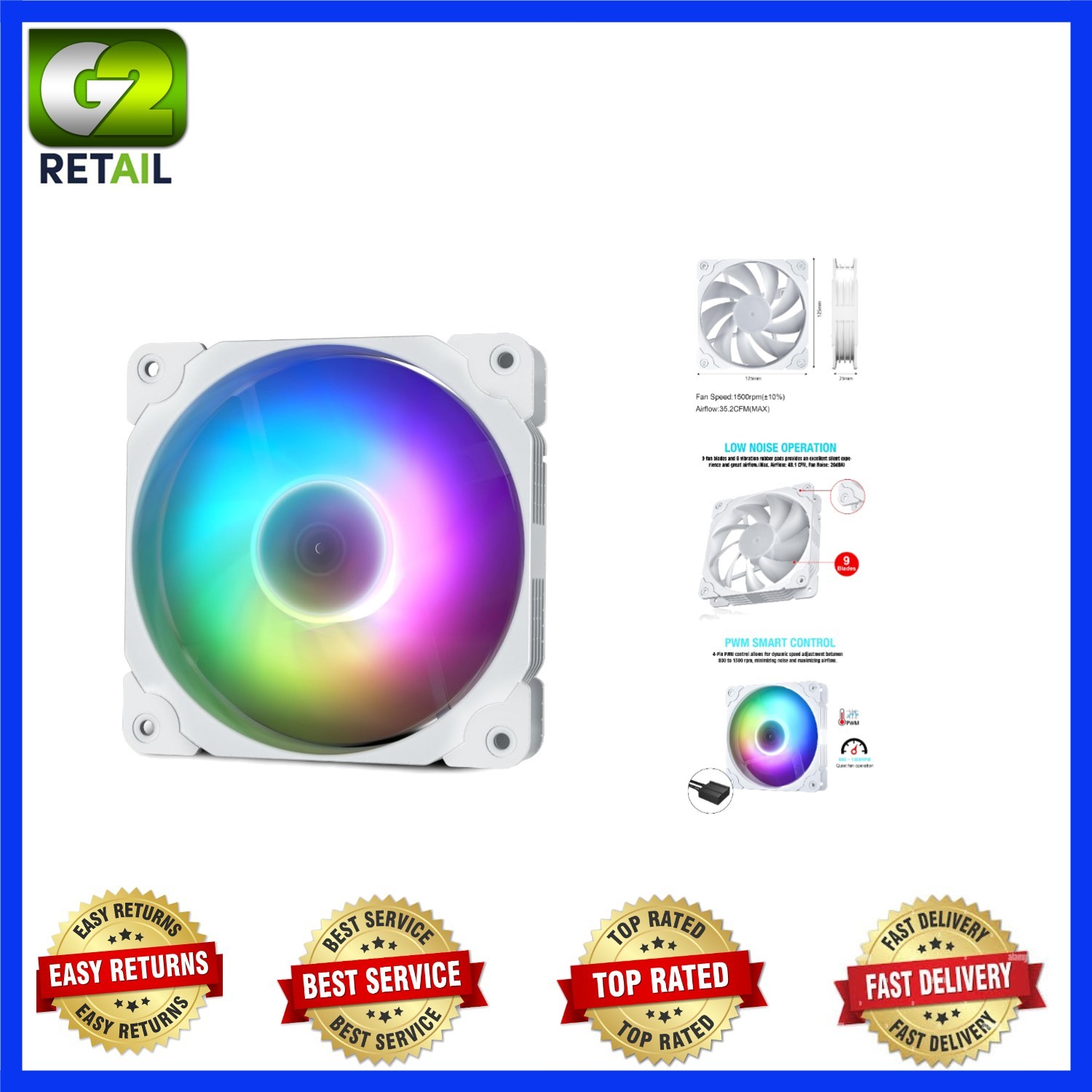 120mm White ARGB Fan - Effortless Installation, Low Noise Cooling