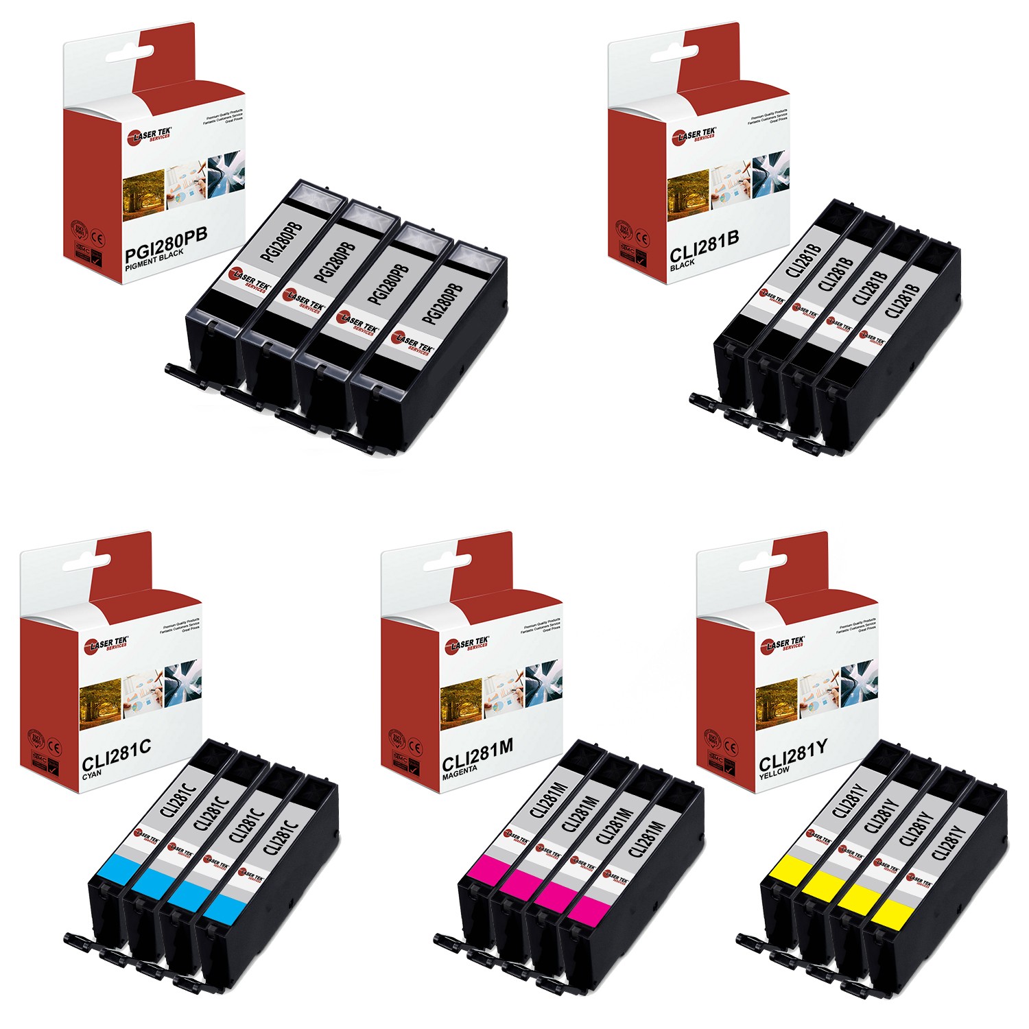20Pk LTS PGI-280 CLI-281 PB/B/C/M/Y HY Compatible for Canon Pixma TR7520 Ink