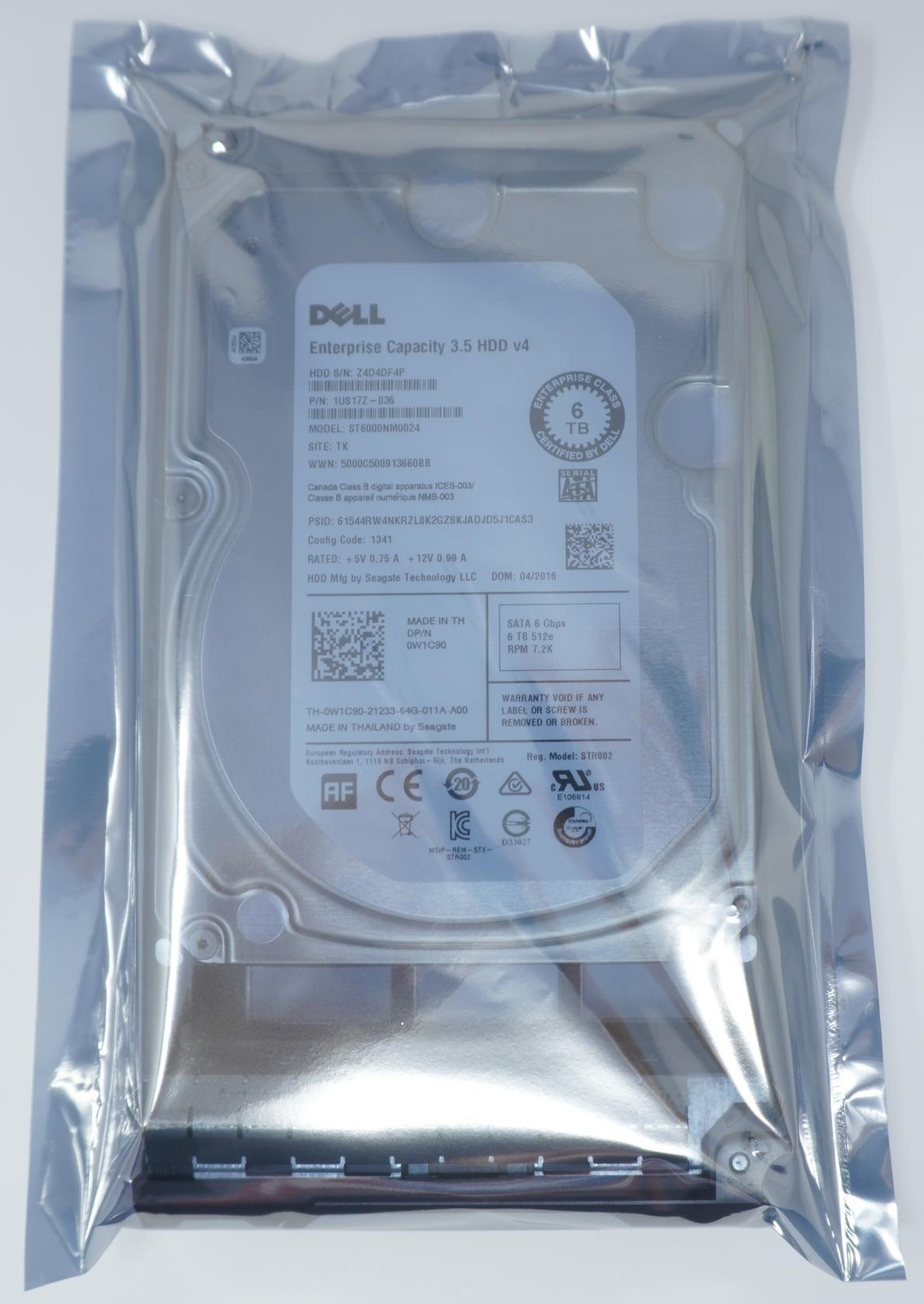 W1C90 Dell 6TB SATA 3.5" 7.2K 6Gb Server Hard Drive ST6000NM0024 0W1C90