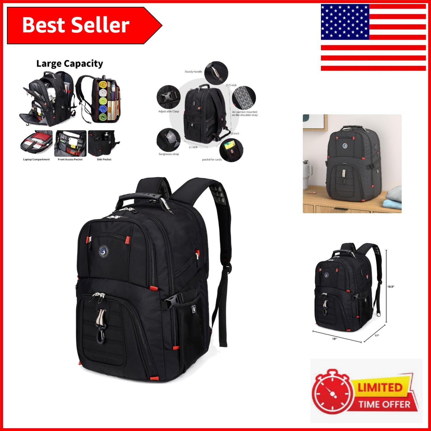 Comfortable and Spacious 50L Laptop Backpack with Adjustable Straps – Black