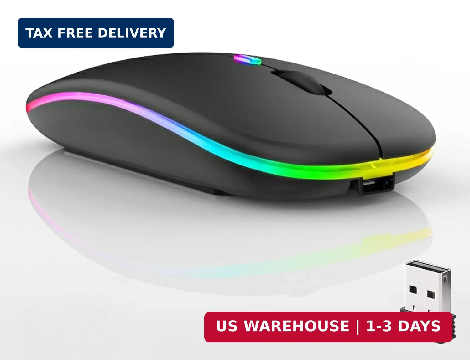 Guiheng Wireless Bluetooth Mouse,LED Dual Mode Rechargeable Silent Slim Laptop M