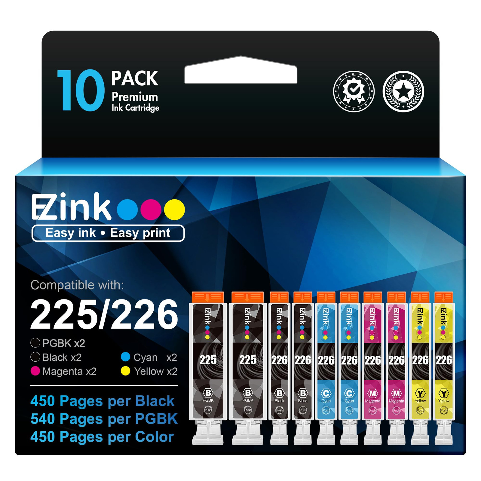 E Z Ink Compatible 10 Pack Ink Cartridges for Canon PGI 225 CLI 226 Printers