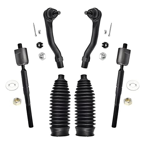 6pcs Front Inner and Outer Tie Rod Ends with Steering Rack Boots Compatible