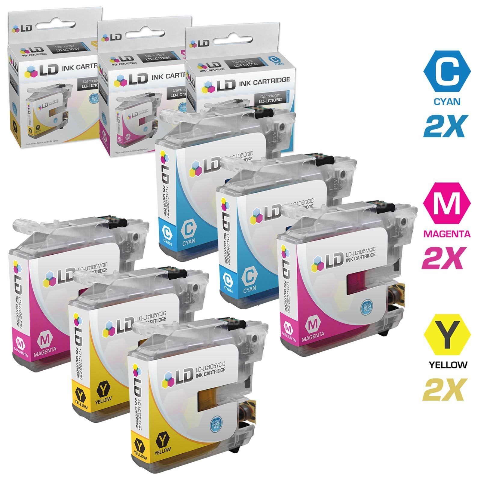 LD 6 Pack LC105 for Brother LC105C LC105M LC105Y MFC-J4310DW MFC-J4410DW J4510