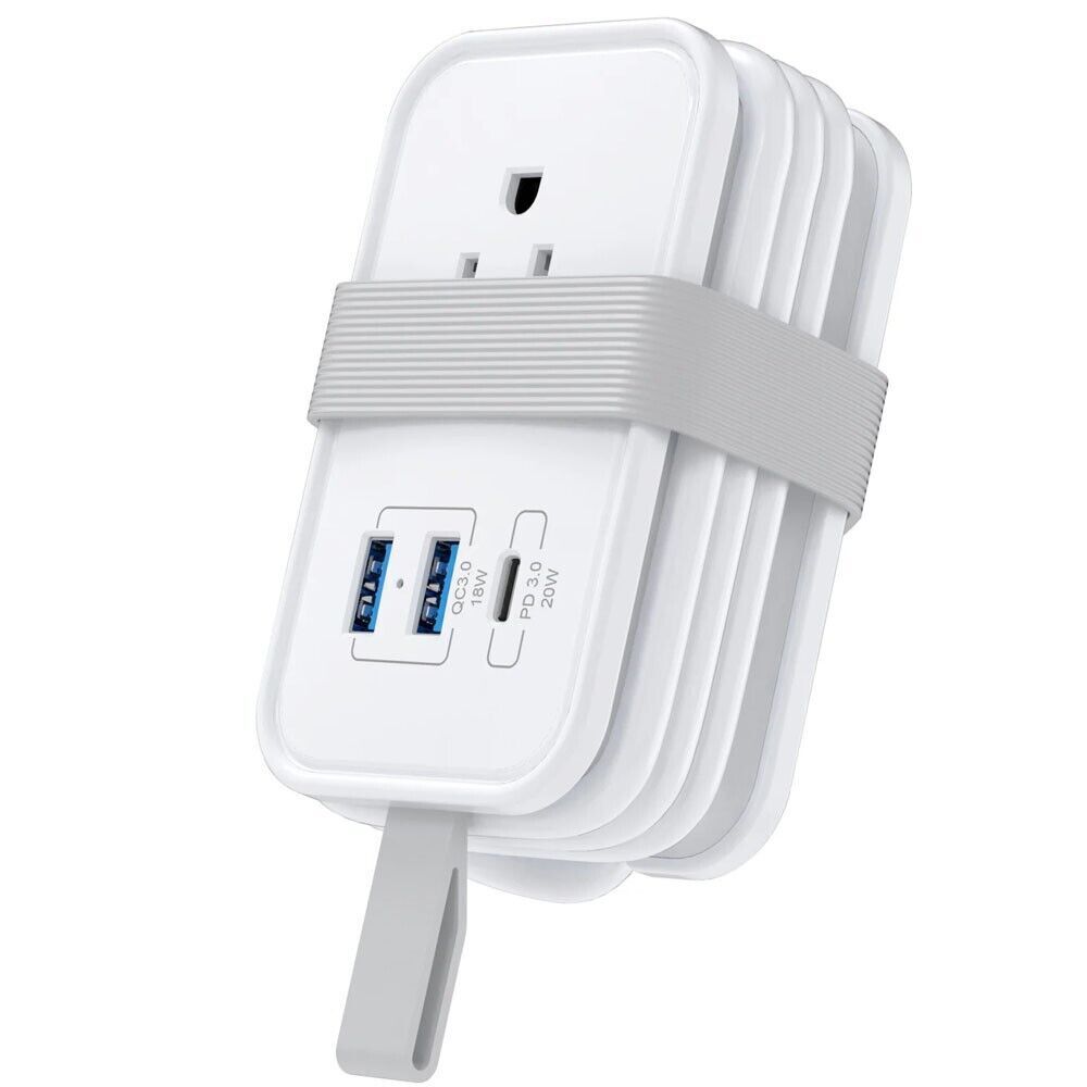 Uncaged Ergonomics Travel Power Strip with USB Ports (White)