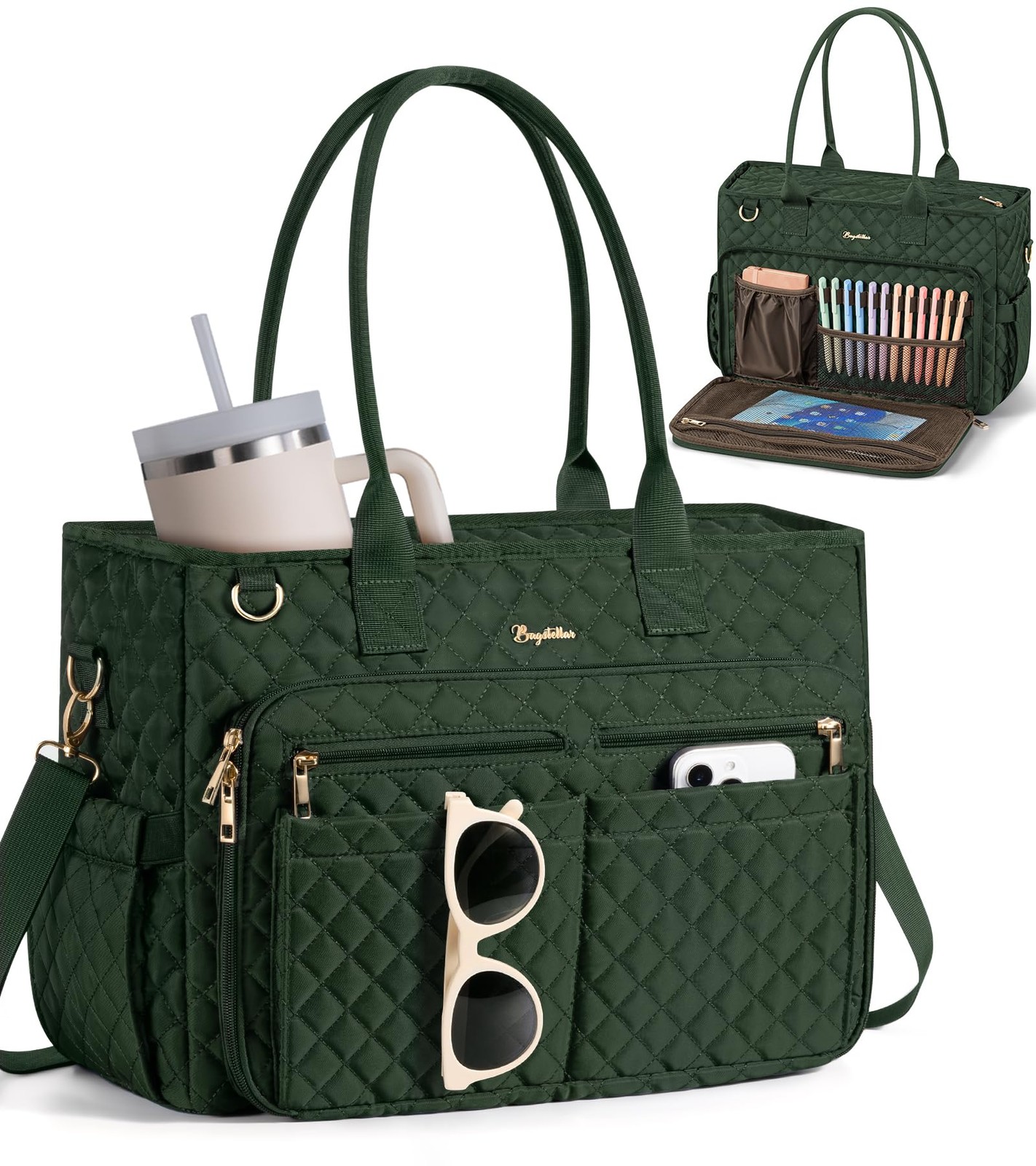 Bagstellar Teacher Tote Bag for Women, 15.6" Laptop Work Computer 