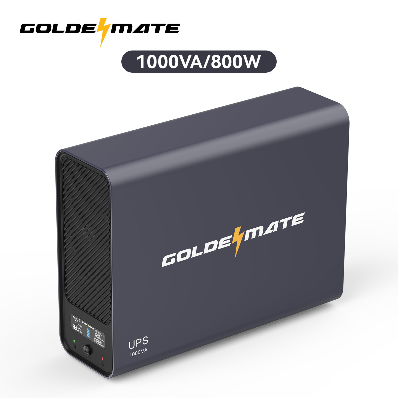 Goldenmate 800W LiFePO4 UPS Backup Battery Grey Pure Sine Wave for PC Desktop TV