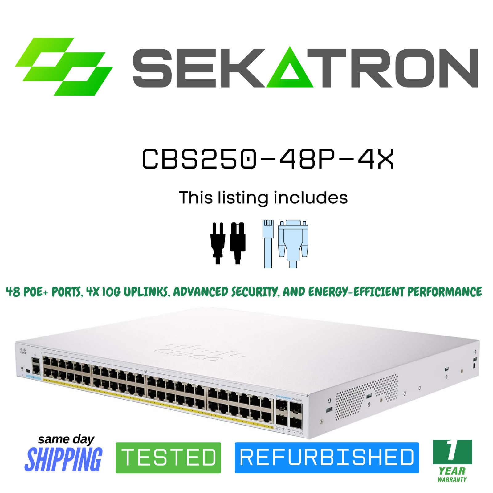 ♻️ Cisco Refresh CBS250-48P-4X 48-Port PoE Smart Switch w/ 4x10G SFP+ ⚡Fast Ship
