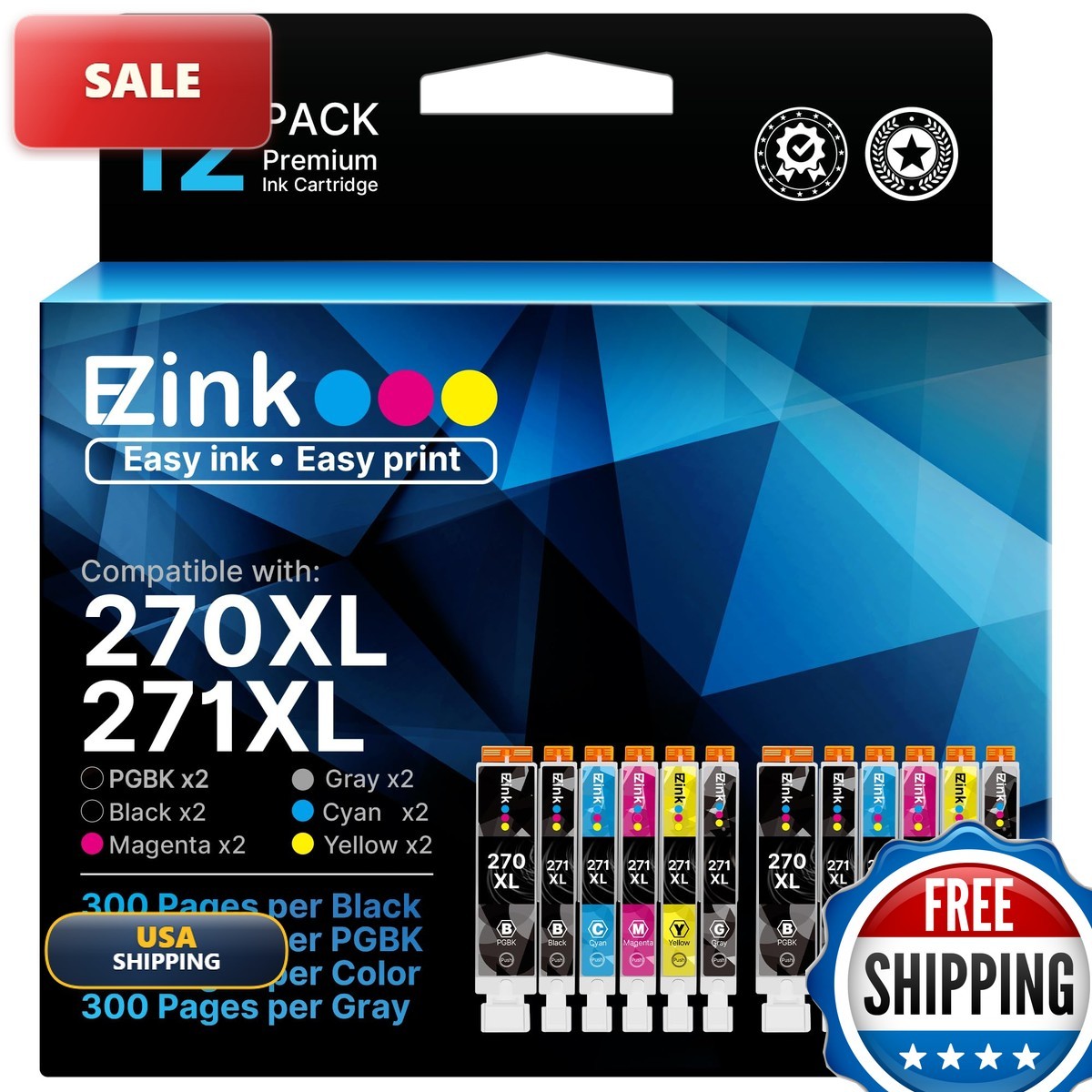 E-Z Ink Compatible Canon PGI-270XL CLI-271XL Ink Cartridges 12 Pack