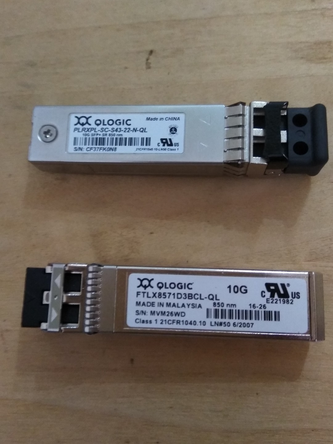 1 pair of QLogic FTLX8571D3BCL/FTRXPL-SC-S43-22-N-L 850nm 10G SFP