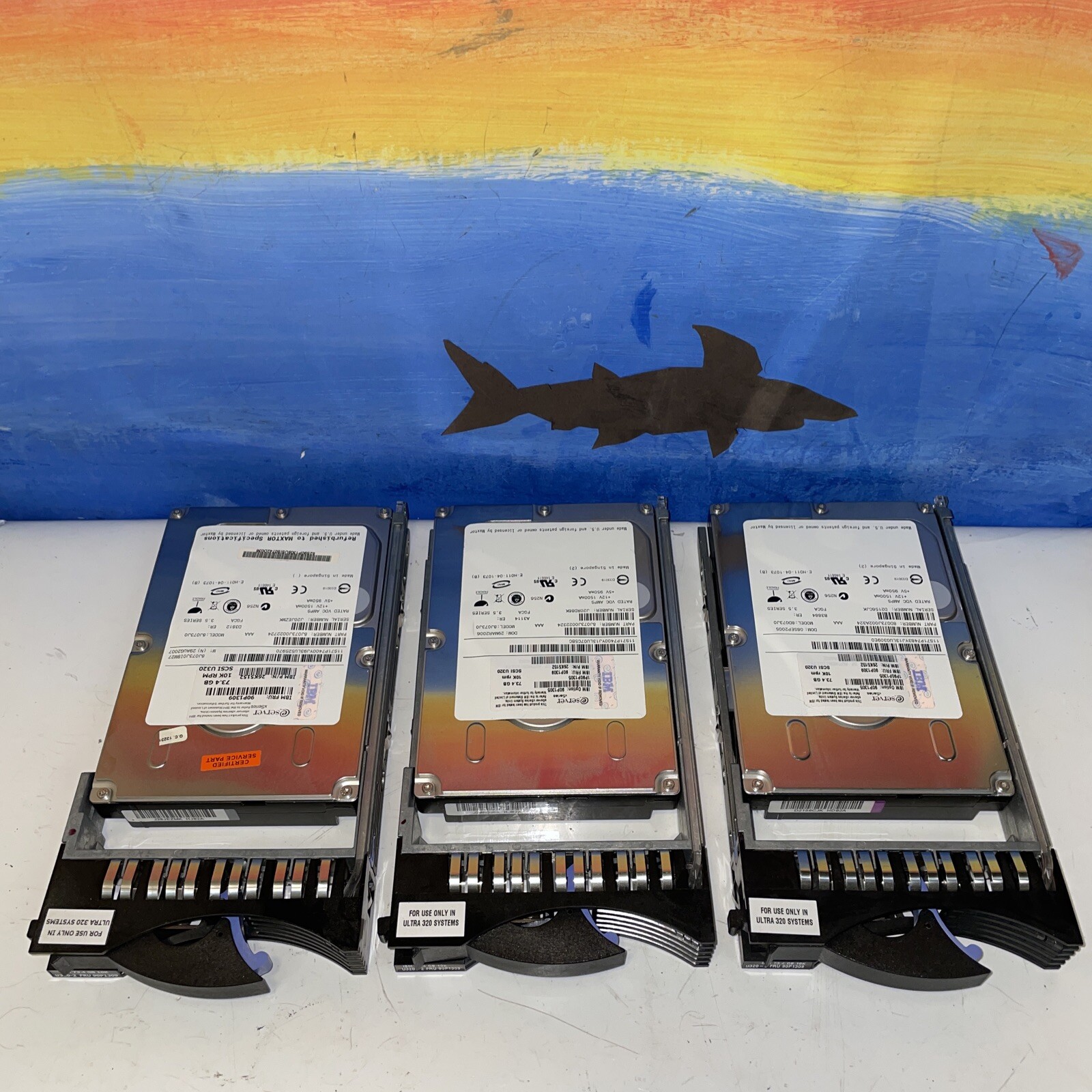 3x IBM FRU 90P1309 SCSI 10K RPM 73GB Hard Drive w/ caddy 25R4100