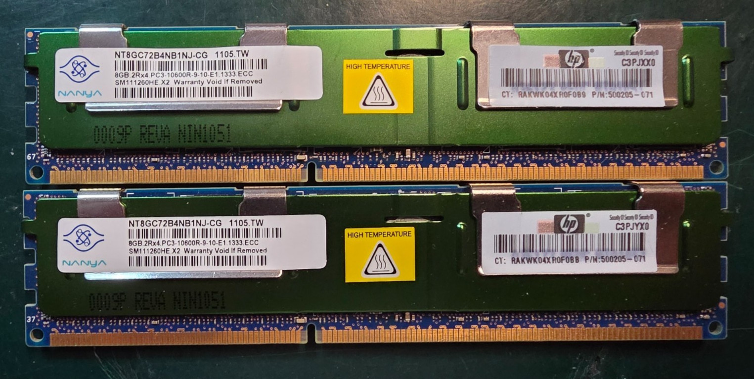 HP OEM NT8GC72B4NB1NJ-CG - Nanya 8GB PC3-10600R DDR3 1333 CL9 REG ECC Memory